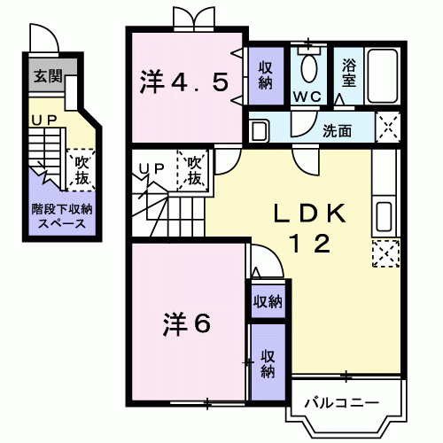メロディーハイム横入川A(2LDK/2階)の間取り写真