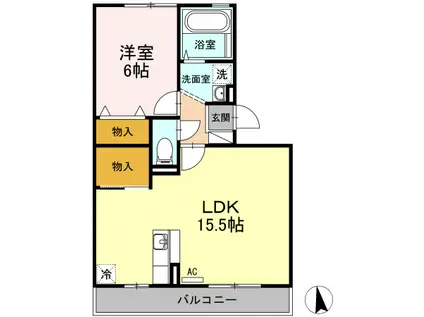 サウスサイド・テラス(1LDK/2階)の間取り写真