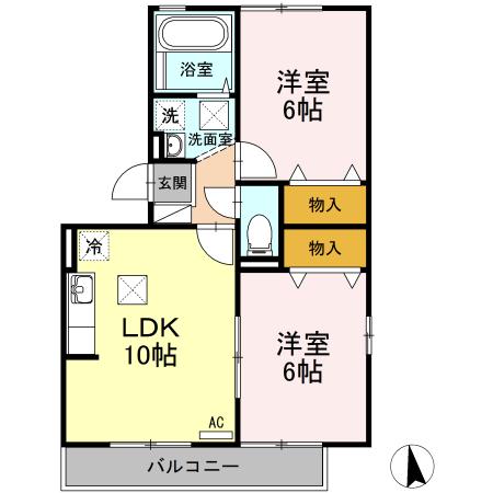 サウスサイド・テラス(2LDK/1階)の間取り写真