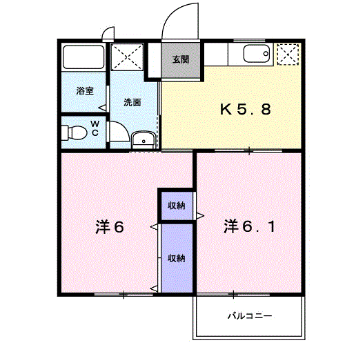 サンパティークB(2DK/2階)の間取り写真