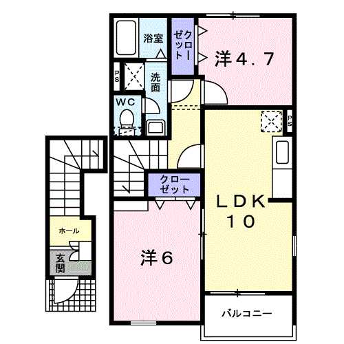 カーサ・モデルノ(2LDK/2階)の間取り写真