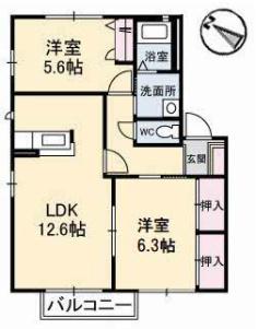 シティ パレスF棟(2LDK/2階)の間取り写真