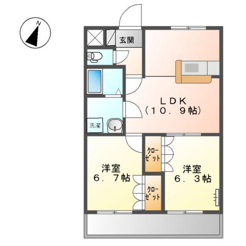 ノーブル(2LDK/2階)の間取り写真