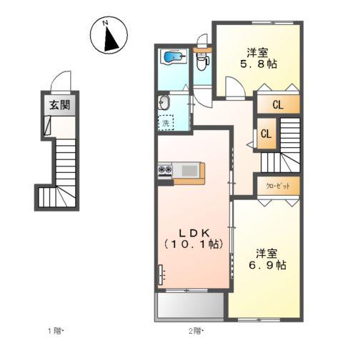 グランリヴェール(2LDK/2階)の間取り写真