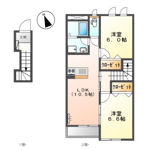 ルミナス 花筏(2LDK/2階)の間取り写真