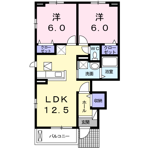 ウイング 防府(2LDK/1階)の間取り写真