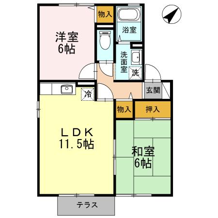 サンファミールあいD棟(2LDK/1階)の間取り写真