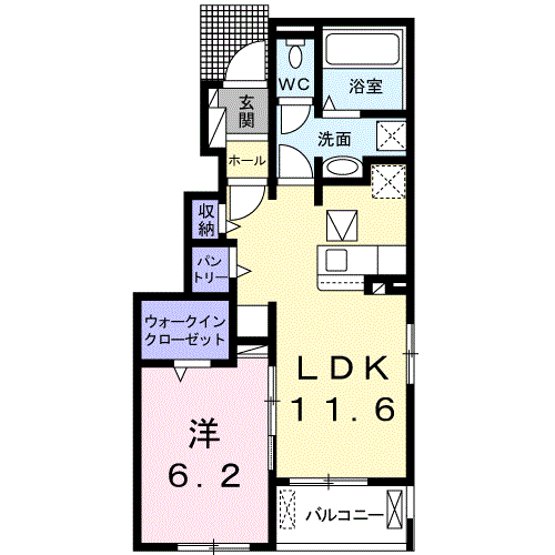 ポルトシャルムⅡ(1LDK/1階)の間取り写真