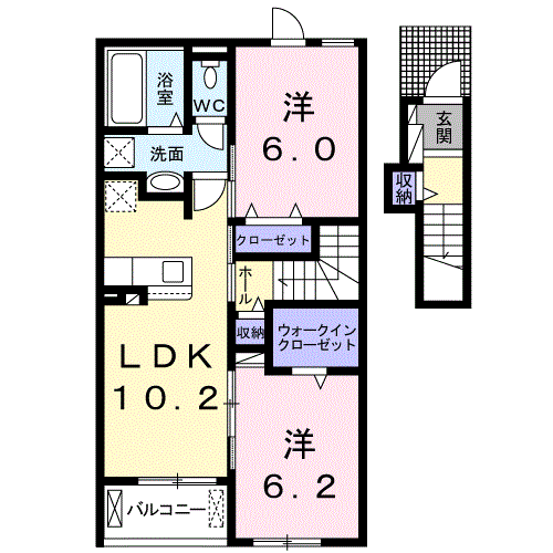 ポルトシャルムⅢ(2LDK/2階)の間取り写真