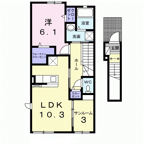 ウイング B(1LDK/2階)の間取り写真
