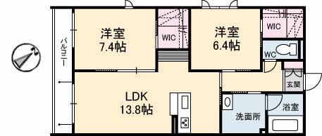 ラシーヌS(2LDK/2階)の間取り写真