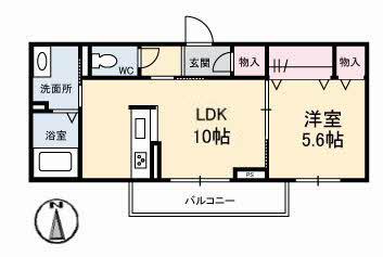 ミラ・グレース上天神(1LDK/1階)の間取り写真