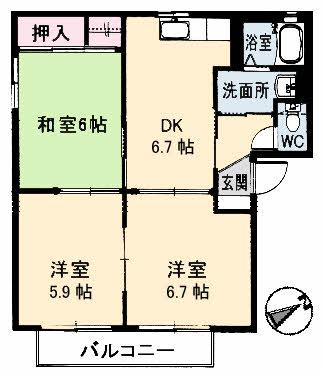 グレイス光B棟(3DK/1階)の間取り写真