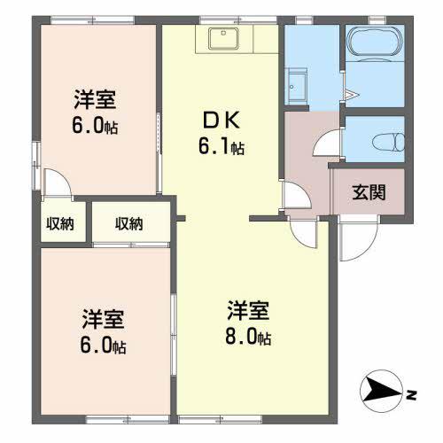 コモンシティー橋本B棟(2LDK/1階)の間取り写真