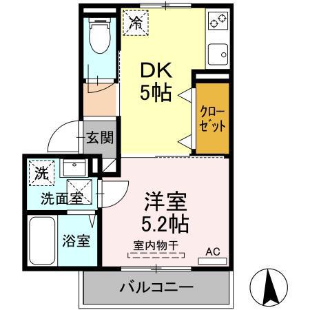 萩シーサイド京和(1DK/1階)の間取り写真