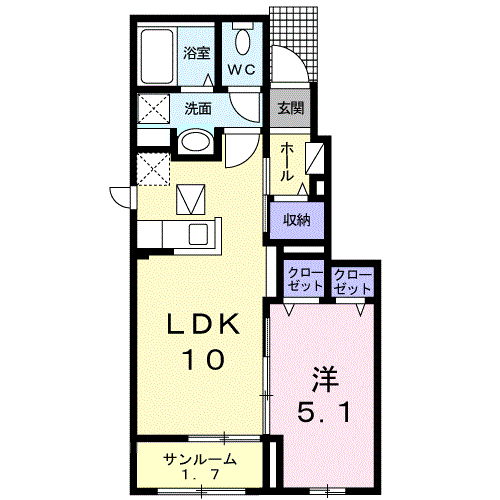 ウイング C(1LDK/1階)の間取り写真