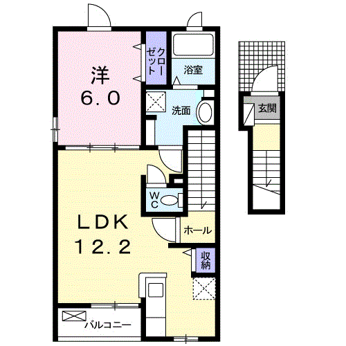 ウイング C(1LDK/2階)の間取り写真