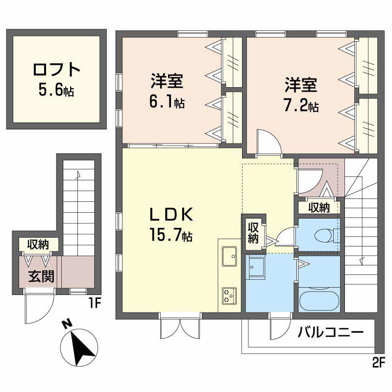 ティエドゥール(2SLDK/2階)の間取り写真