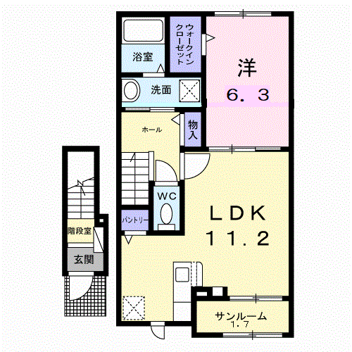 フレーシュ・ベルB(1LDK/2階)の間取り写真