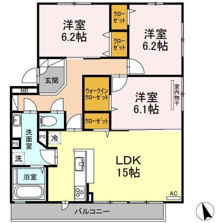 エスペランサ光井(3LDK/2階)の間取り写真