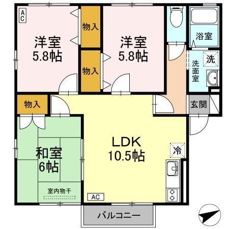 セジュール島田C棟(3LDK/1階)の間取り写真