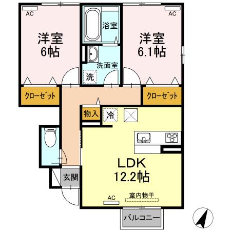 エスポワールHIYAKO(2LDK/1階)の間取り写真
