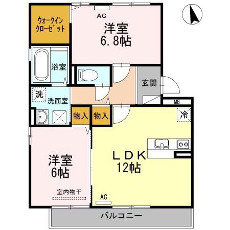 セジュールスハマB棟(2LDK/2階)の間取り写真
