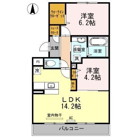 ウィルコート小郡三軒屋町 B棟(2LDK/3階)の間取り写真