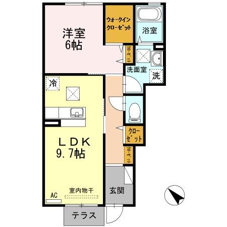 ガーネット伊佐(1LDK/1階)の間取り写真