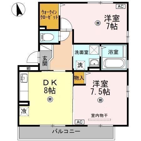 セジュールスハマA棟(2DK/2階)の間取り写真