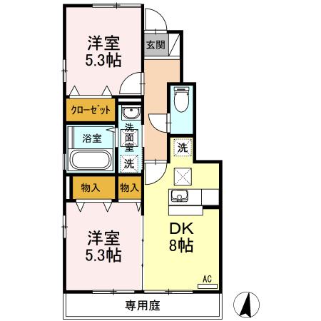 エクセレントシュガーA棟(2DK/1階)の間取り写真