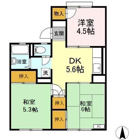 ユニメント有熊(3K/2階)の間取り写真