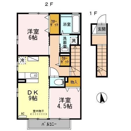 アンジュ ド ボヌール A(2DK/2階)の間取り写真