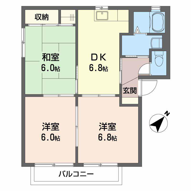 エクセル ハイツ B棟(3DK/2階)の間取り写真