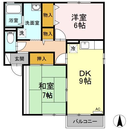 サンライズ夜市A棟/B棟 A棟(2DK/2階)の間取り写真