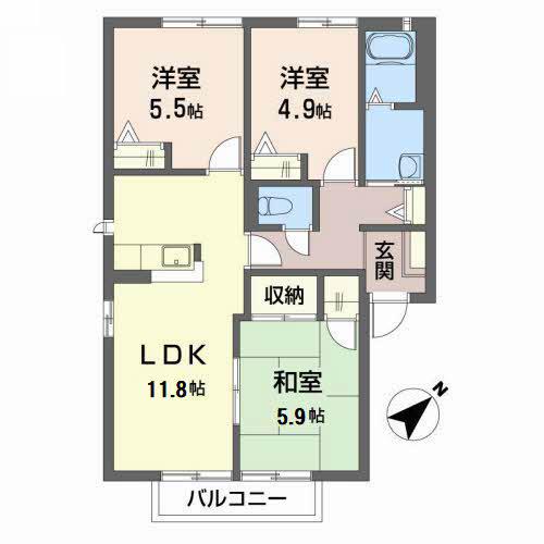 フォーレス21 C棟(3LDK/2階)の間取り写真
