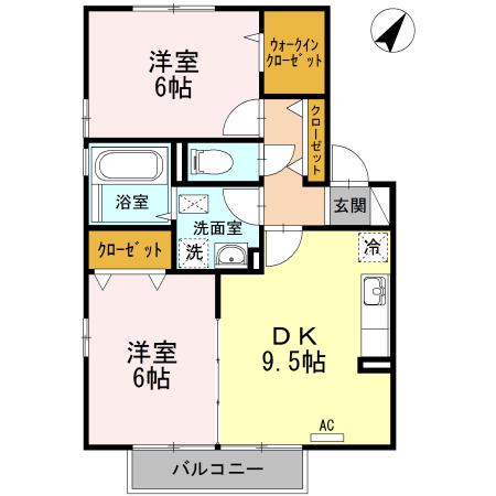 メゾンルージェD棟(2DK/2階)の間取り写真