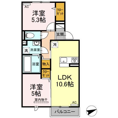 アイネヴェルト八方原(2LDK/2階)の間取り写真