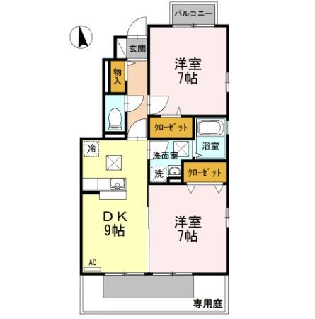 クラウンヒルC(2DK/1階)の間取り写真