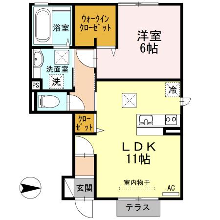 クオーレ B棟(1LDK/1階)の間取り写真