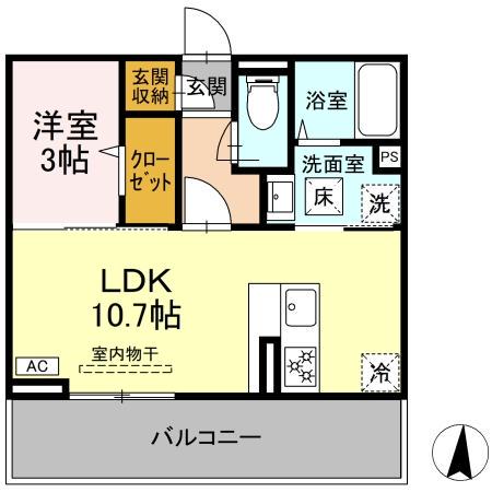 ウィルコート仙崎(1LDK/1階)の間取り写真