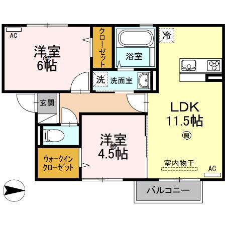 セントラル レジデンス E棟(2LDK/2階)の間取り写真
