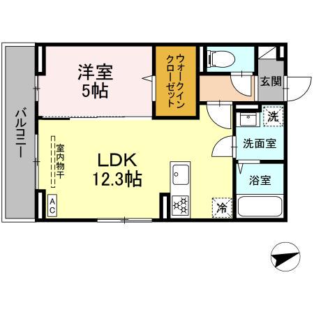 開出本町D-ROOM A棟(1LDK/3階)の間取り写真