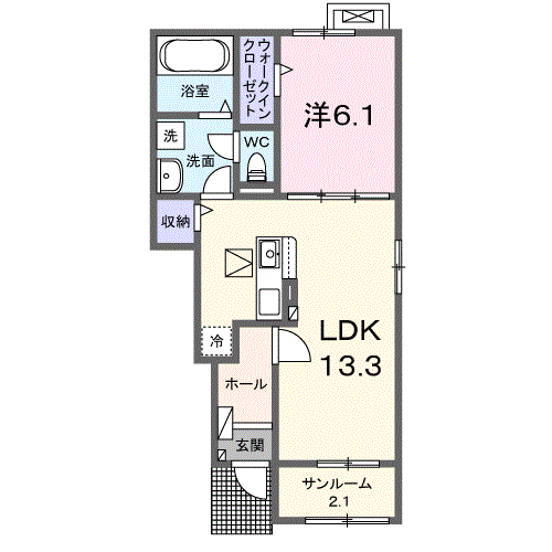 シェリル H(1LDK/1階)の間取り写真