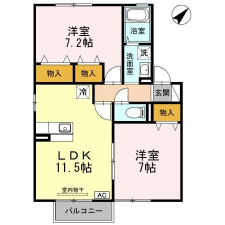サンファミールあいF(2LDK/2階)の間取り写真