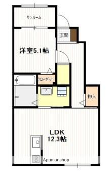 フィッシャー・タイガー油見(1LDK/1階)の間取り写真