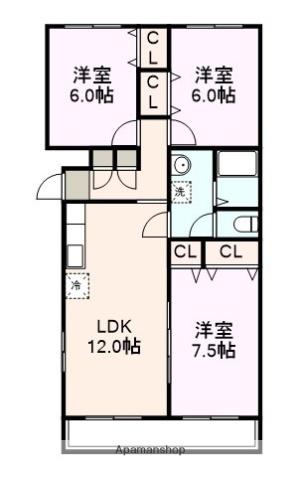 ロイヤルパレス西岐波(3LDK/1階)の間取り写真