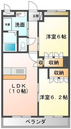 グランドール(2LDK/2階)の間取り写真