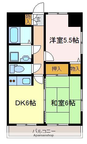 ビブレマンション宇部(2DK/7階)の間取り写真