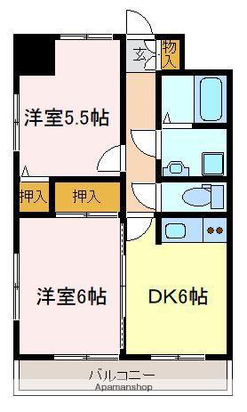 ビブレマンション宇部(2DK/4階)の間取り写真